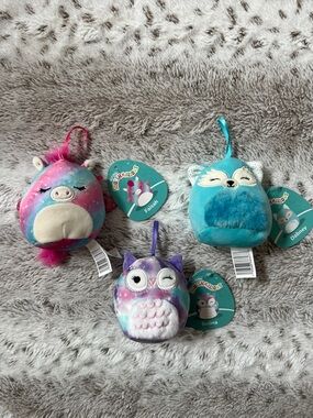 NWT | Squishmallows Colorful Plush Ornament Set - Faisah, Dabney and Solina